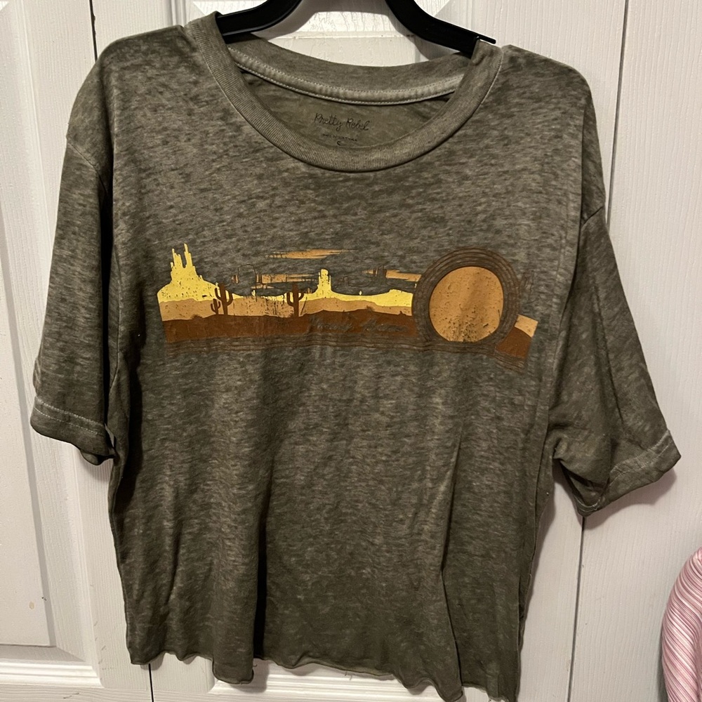Pretty Rebel Size Small olive green T-shirt. This is a shorter shirt in length.